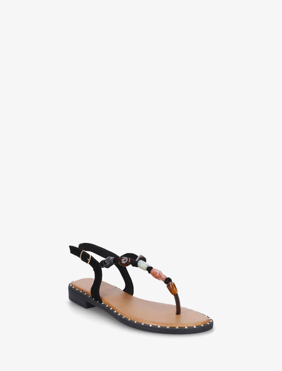 Nu-pieds à perles et entredoigt - Noir - 2
