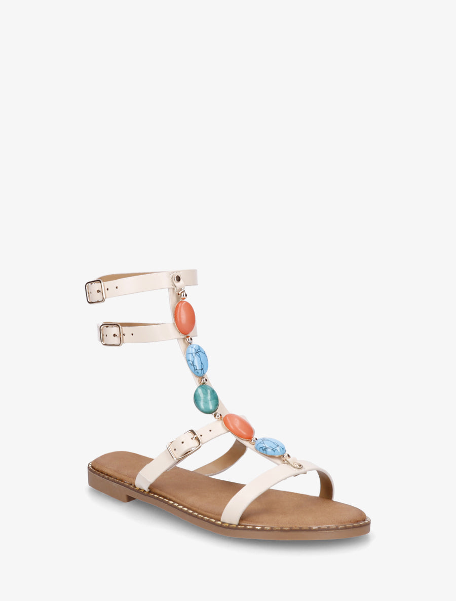 Nu-pieds style spartiates à pierres - Beige - 2