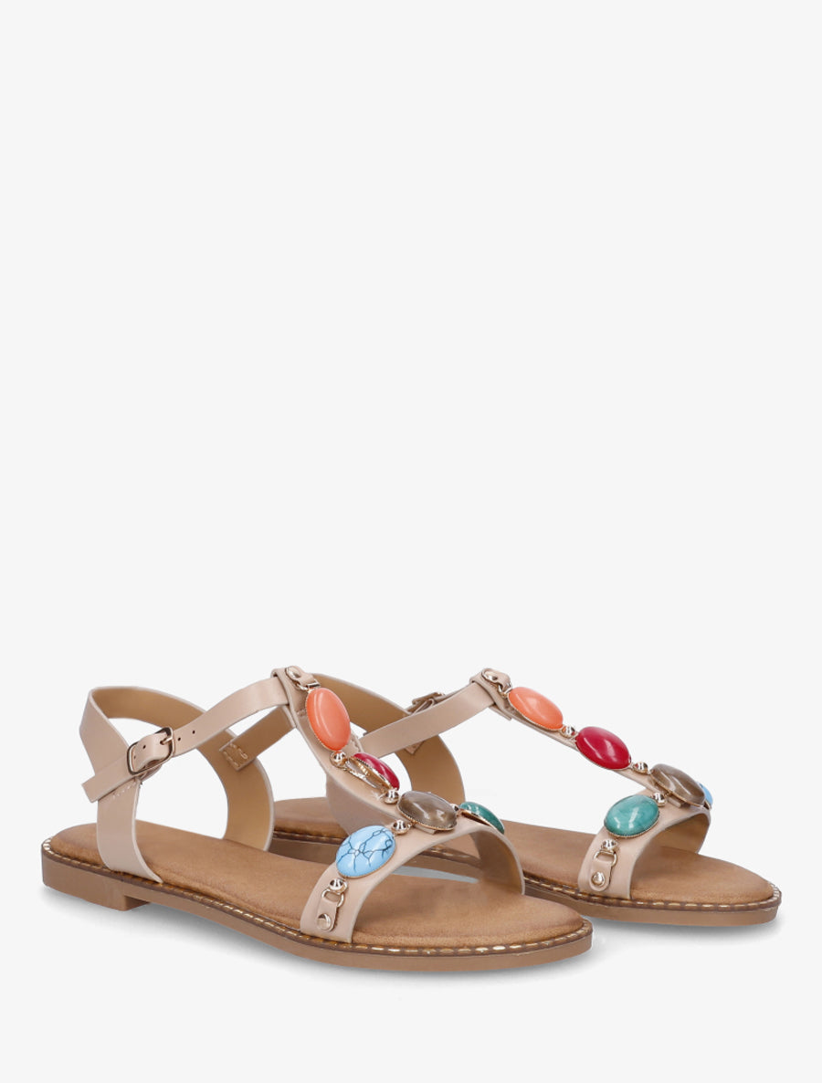 Sandales plates en simili à pierres en résine - Taupe - 4