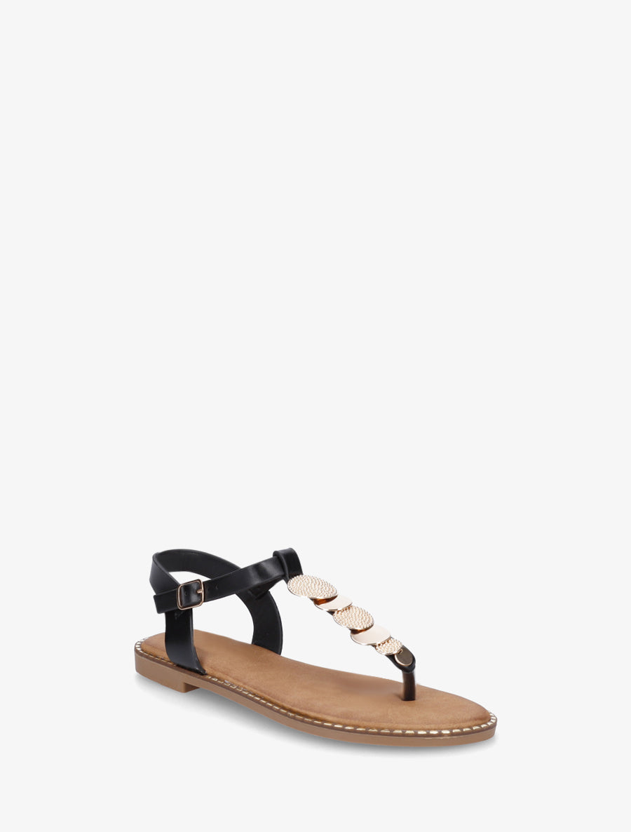 Nu-pieds à entredoigt et bijoux médailles - Noir - 2