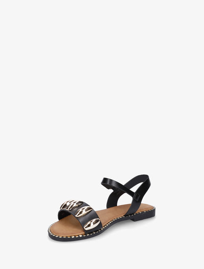 Nu-pieds en simili à bijoux ovales - Noir - 3