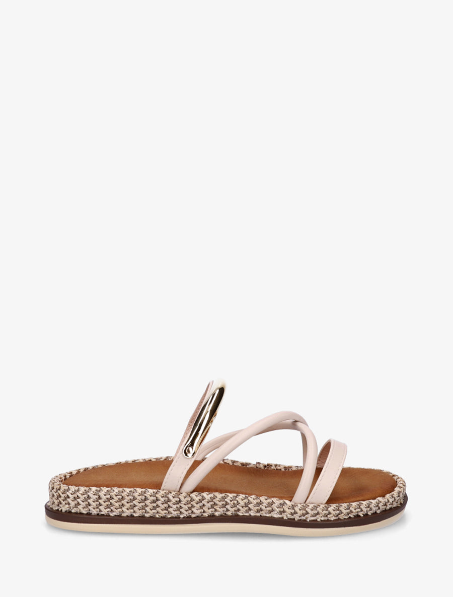 Mules plates en simili à bijou métal - Beige - 1