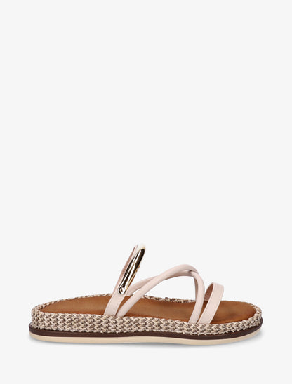 Mules plates en simili à bijou métal - Beige - 1