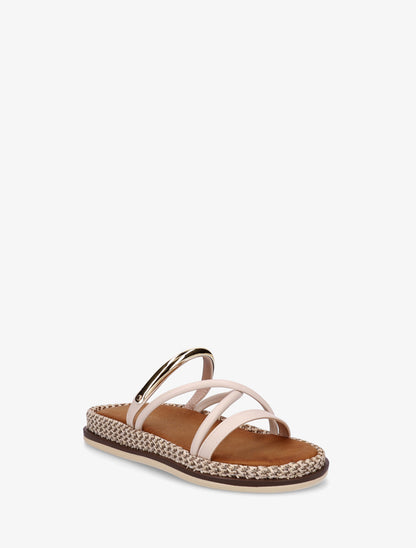 Mules plates en simili à bijou métal - Beige - 2