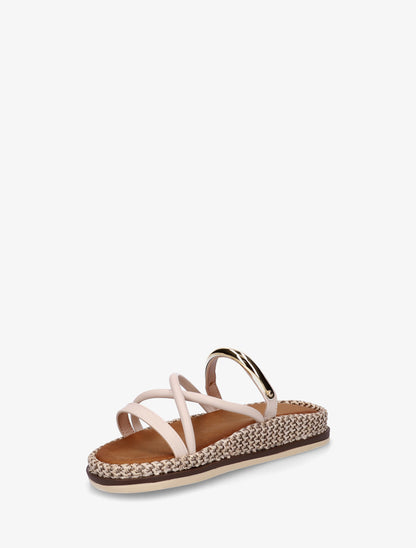 Mules plates en simili à bijou métal - Beige - 3