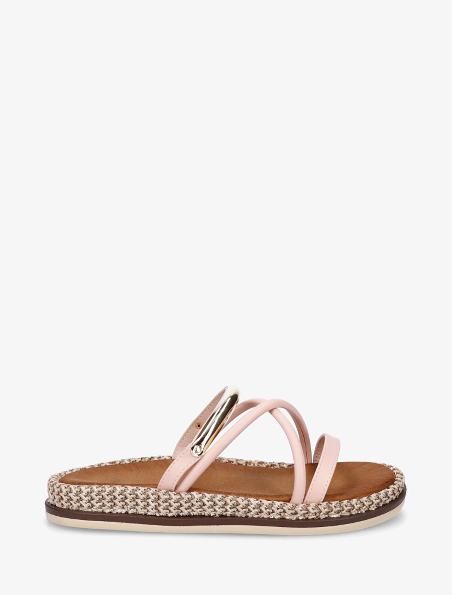 Mules plates en simili à bijou métal - Rose clair - 1