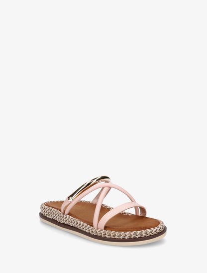 Mules plates en simili à bijou métal - Rose clair - 2