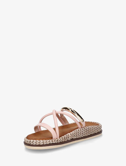 Mules plates en simili à bijou métal - Rose clair - 3