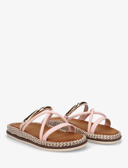 Mules plates en simili à bijou métal - Rose clair - 4