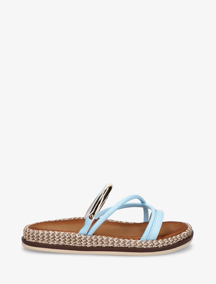 Mules plates en simili à bijou métal - Bleu ciel - 1