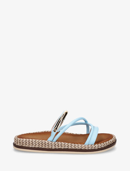 Mules plates en simili à bijou métal - Bleu ciel - 1