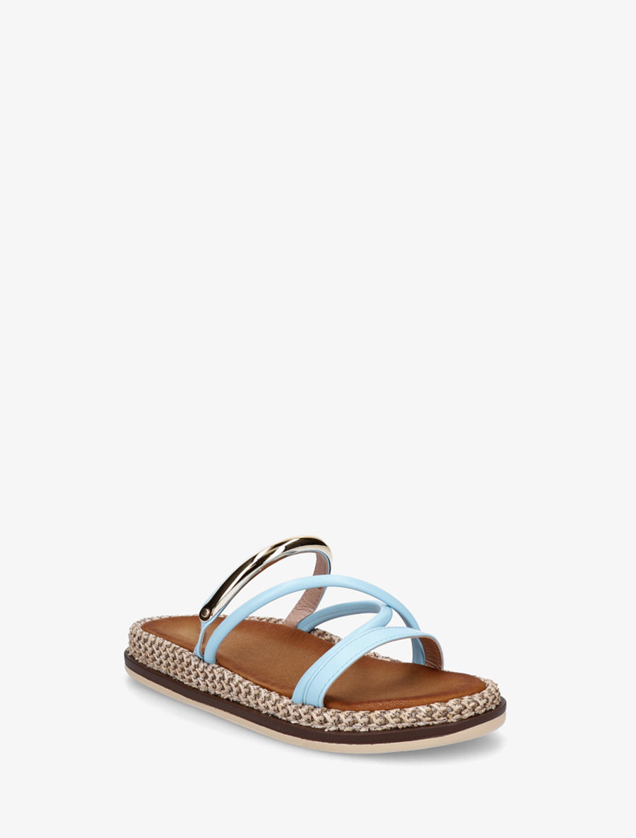 Mules plates en simili à bijou métal - Bleu ciel - 2