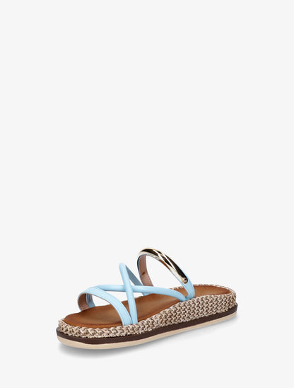 Mules plates en simili à bijou métal - Bleu ciel - 3