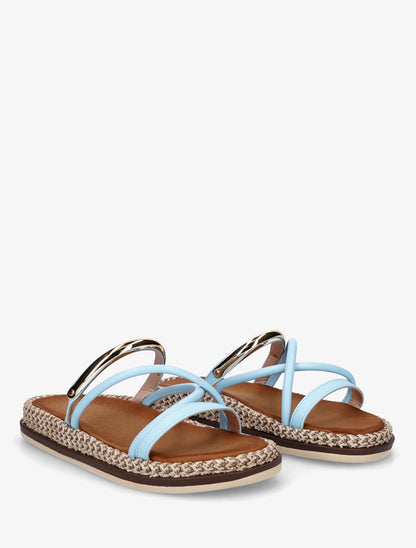 Mules plates en simili à bijou métal - Bleu ciel - 4