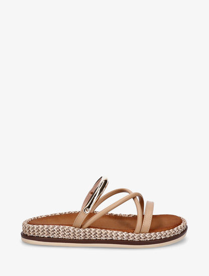 Mules plates en simili à bijou métal - Taupe - 1