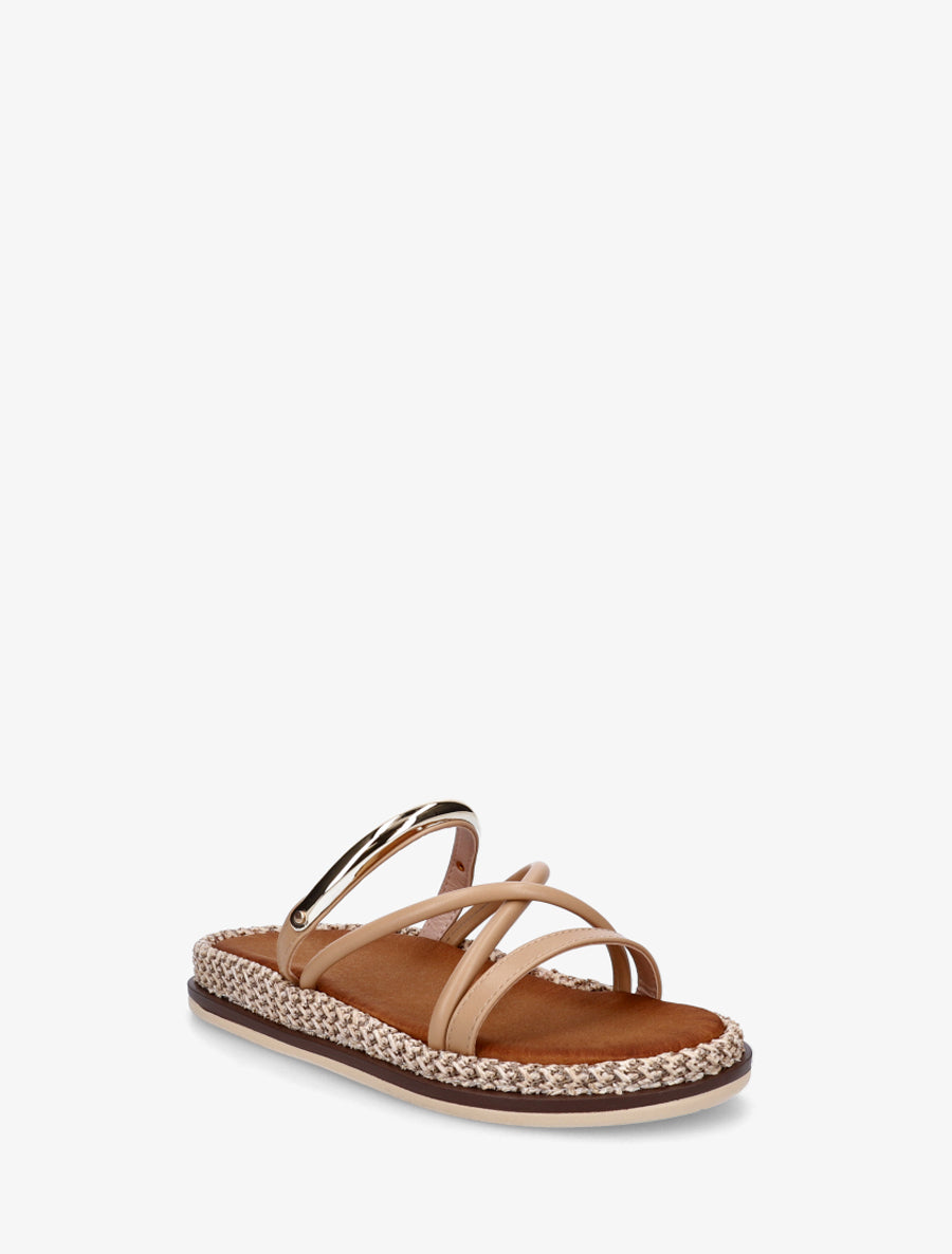 Mules plates en simili à bijou métal - Taupe - 2