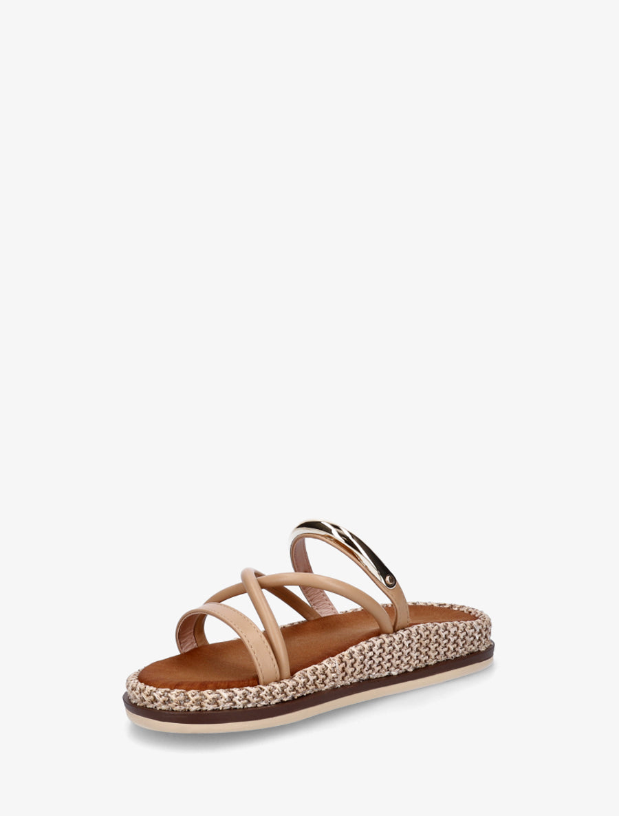 Mules plates en simili à bijou métal - Taupe - 3