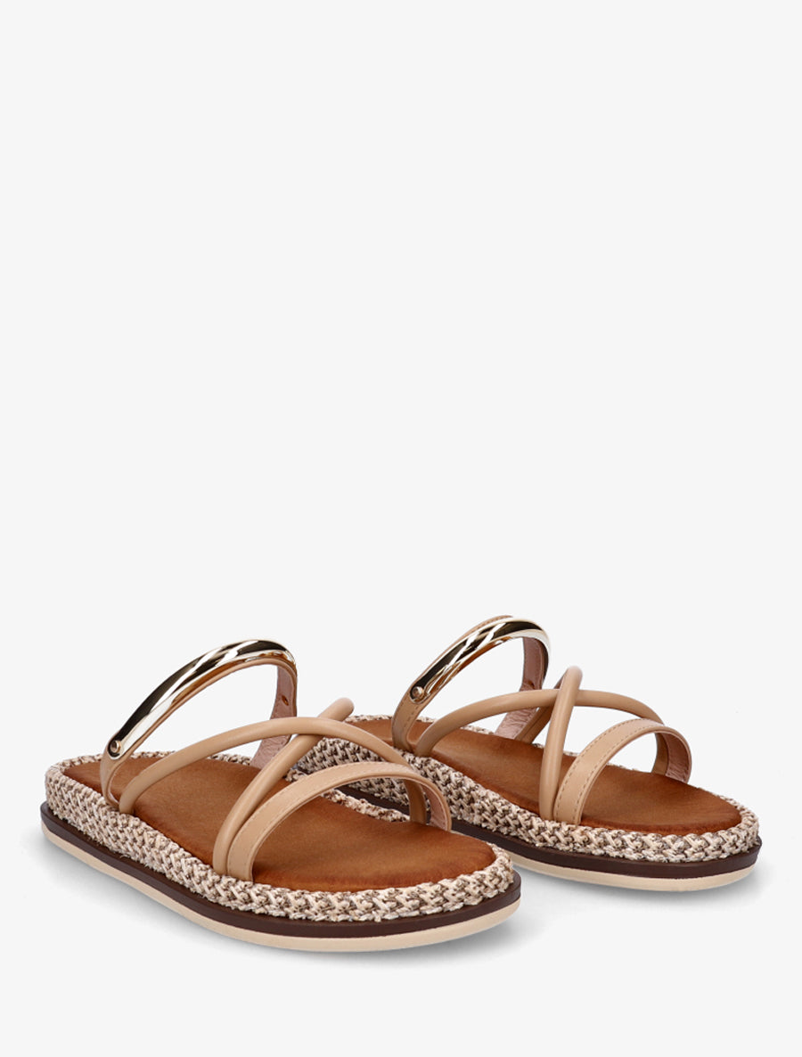 Mules plates en simili à bijou métal - Taupe - 4
