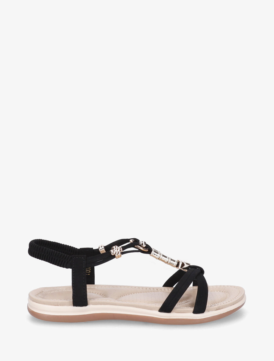 Nu-pieds à empiècement bijoux - Noir - 1