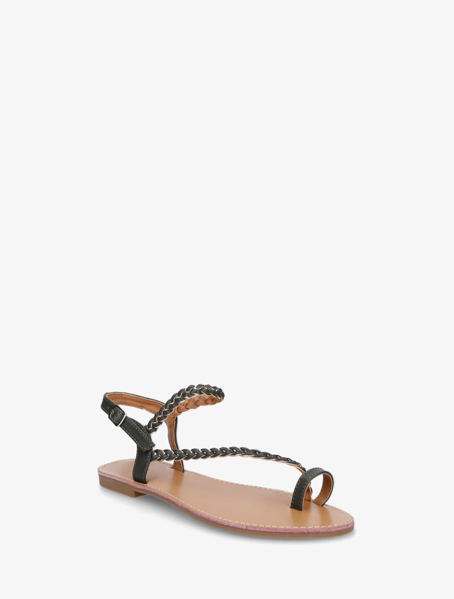 Nu-pieds tressés et irisés à entredoigt - Kaki - 2