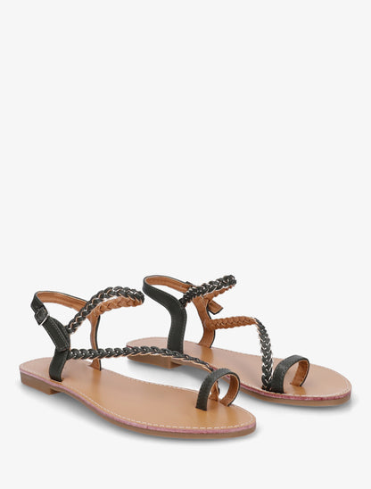 Nu-pieds tressés et irisés à entredoigt - Kaki - 4