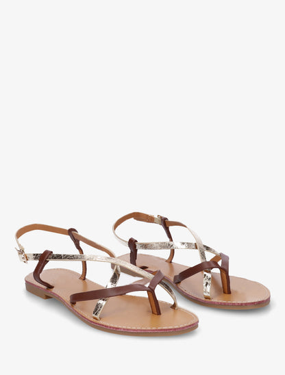 Nu-pieds effet craquelé à brides croisées - Camel - 4