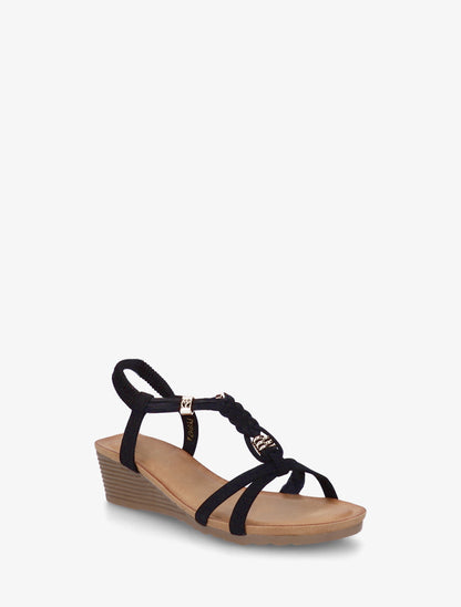 Sandales compensées en suédine à bride tressée - Noir - 2