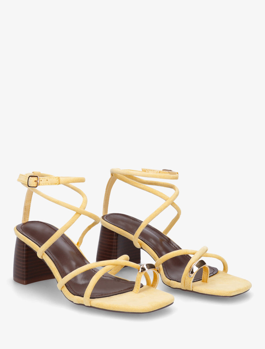 Sandales à fines brides et empiècement métal - Jaune - 4