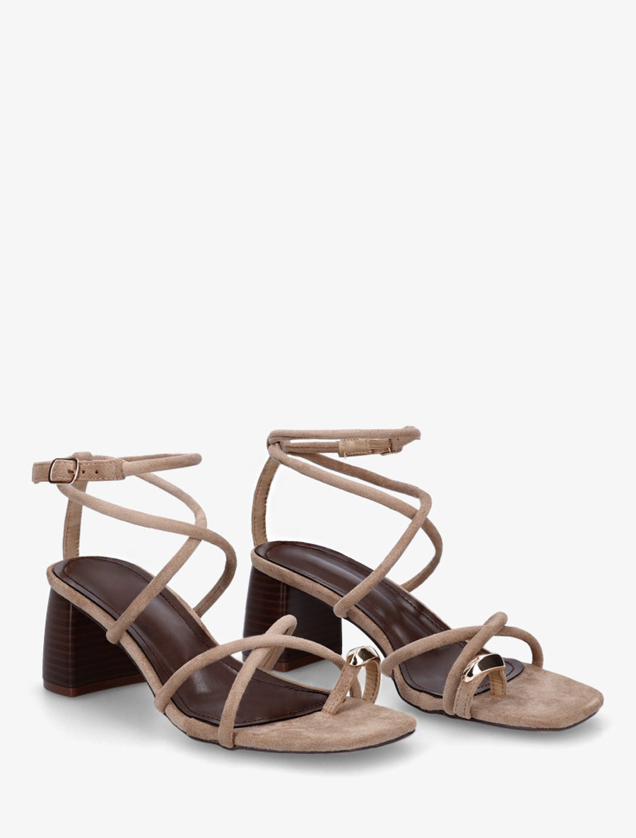 Sandales à fines brides et empiècement métal - Taupe - 4