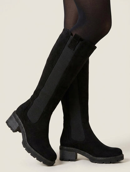 Bottes élastiquées en suédine à bout rond - Noir