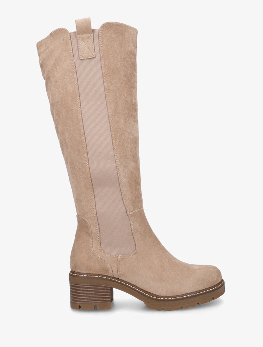 Bottes élastiquées en suédine à bout rond - Taupe - 1