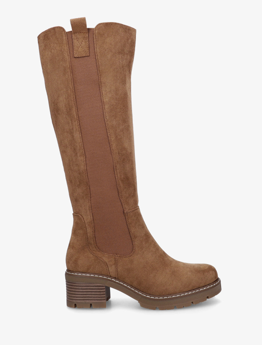 Bottes élastiquées en suédine à bout rond - Camel - 1