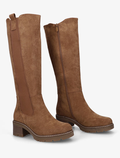 Bottes élastiquées en suédine à bout rond - Camel - 4