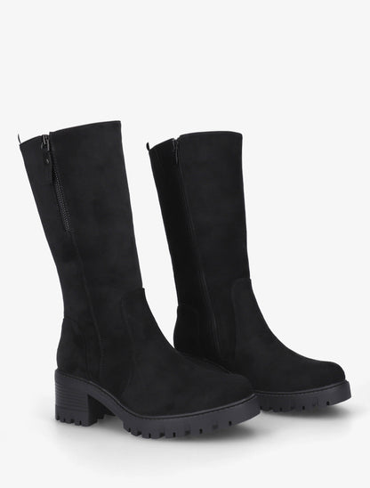 Bottines unies en suédine à zip décoratif - Noir - 4