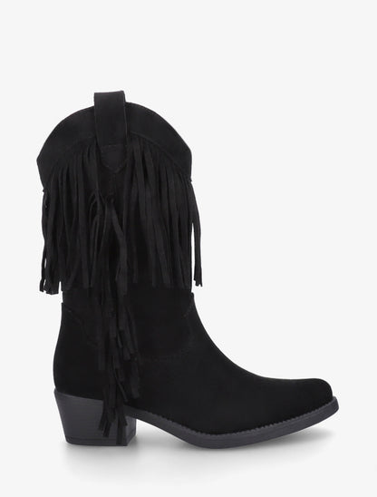 Bottines style santiags à franges - Noir - 1