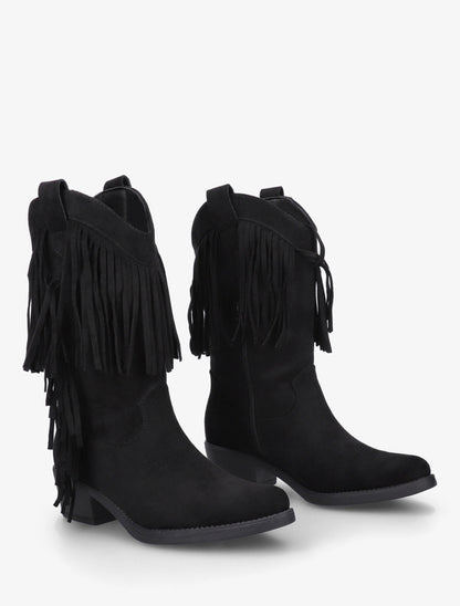 Bottines style santiags à franges - Noir - 4