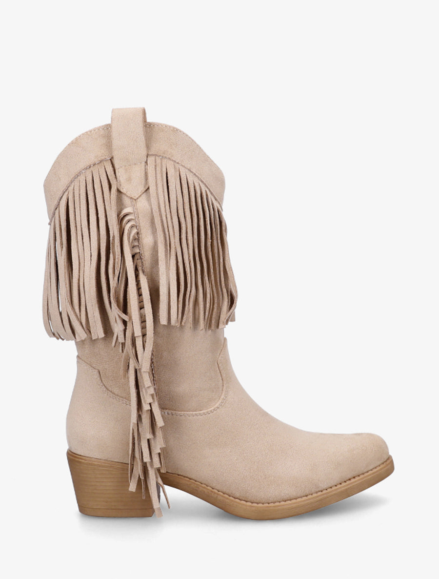 Bottines style santiags à franges - Beige - 1