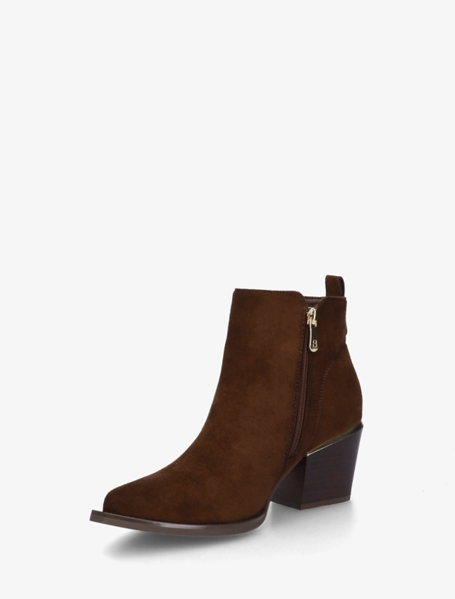 Bottines en suédine à zip décoratif et bouts pointus - Marron - 3