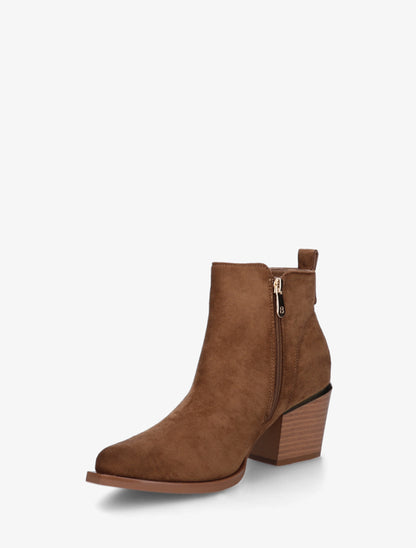 Bottines en suédine à zip décoratif et bouts pointus - Camel - 3