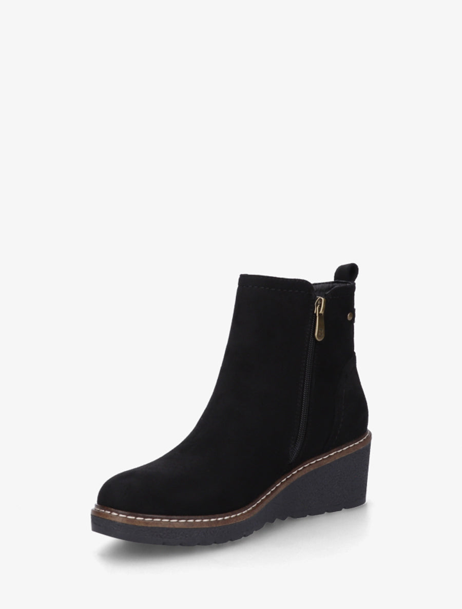 Bottines en suédine à talon semi-compensé et zip - Noir - 3