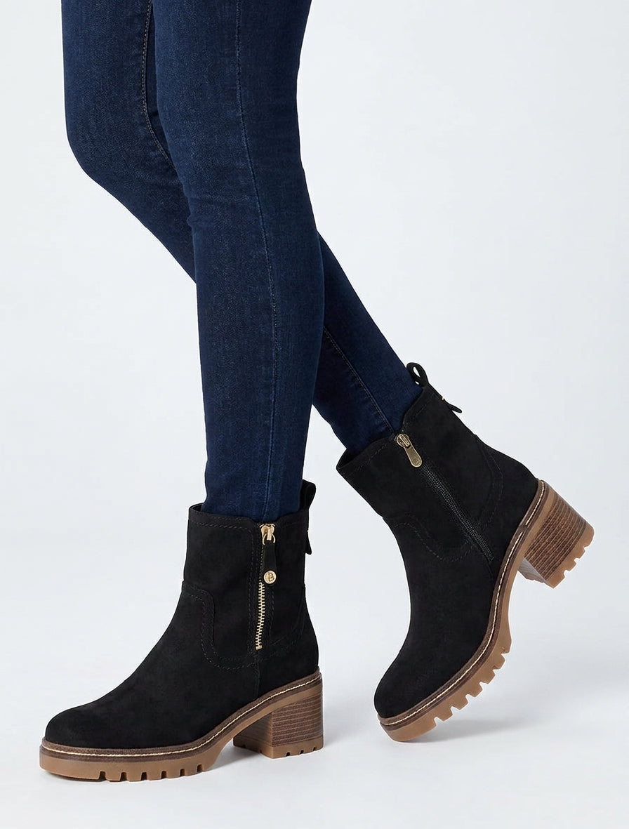 Bottines en suédine à zip décoratif - Noir
