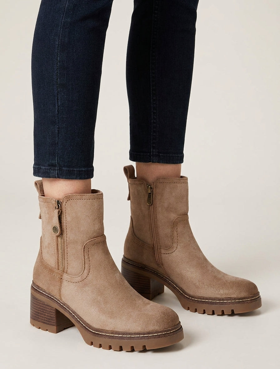 Bottines en suédine à zip décoratif - Taupe