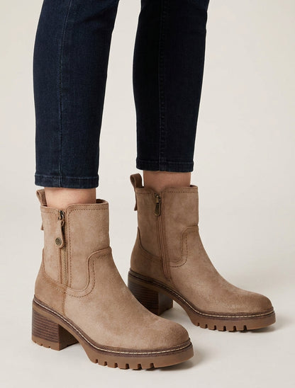 Bottines en suédine à zip décoratif - Taupe