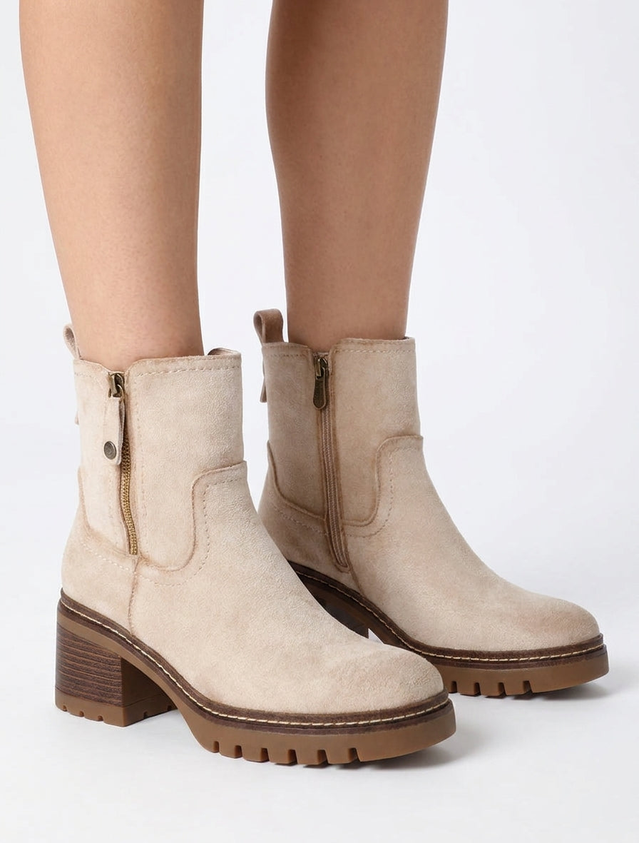 Bottines en suédine à zip décoratif - Beige