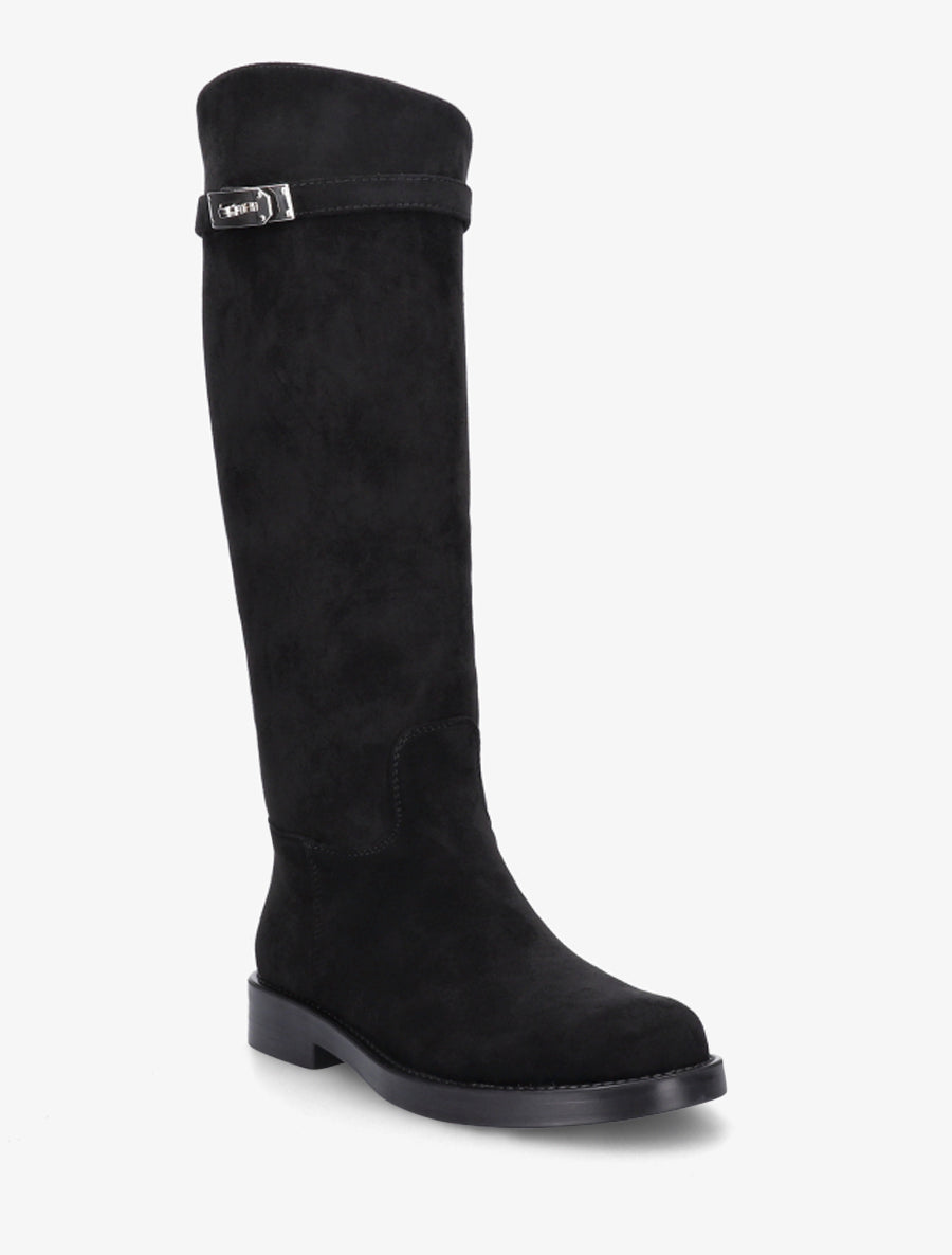 Bottes en suédine style cavalière à sangle - Noir - 2