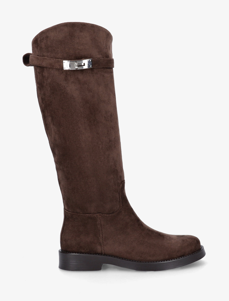 Bottes en suédine style cavalière à sangle - Marron - 1