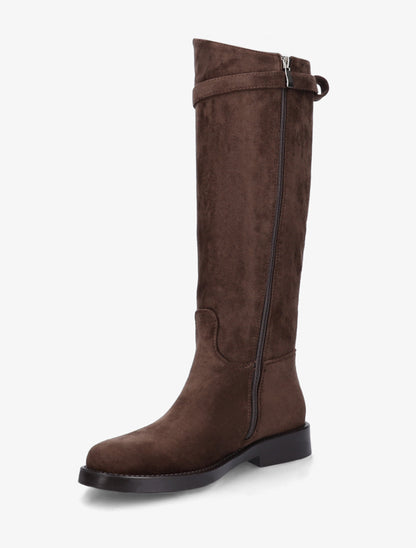 Bottes en suédine style cavalière à sangle - Marron - 3