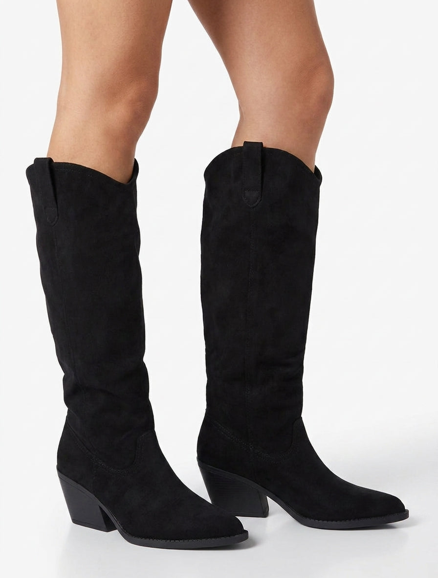 Bottes en suédine style santiag - Noir