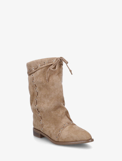 Bottines en suédine à cordons de serrage - Taupe - 2