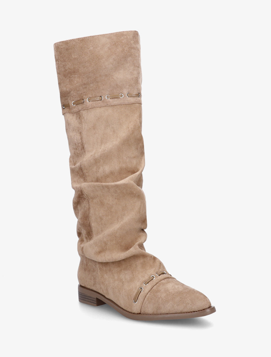 Bottes en suédine à cordons de serrage - Taupe - 2